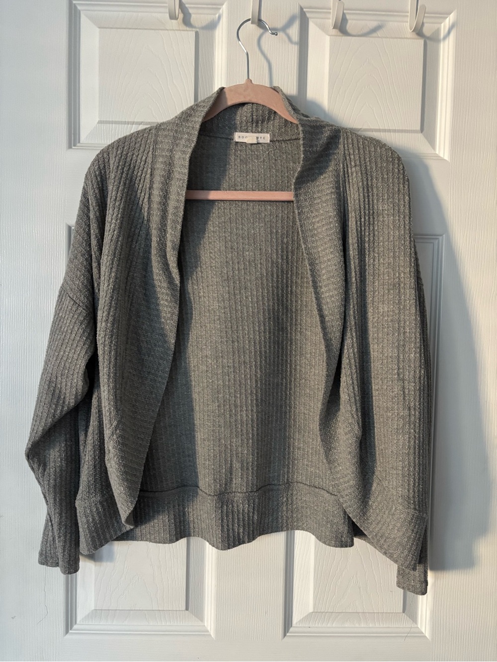 Grey Open-Front Ribbed Women's Sweater Cardigan XS